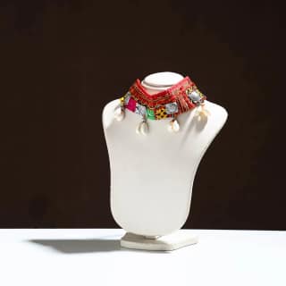 Red Kutch Embroidered Shell Work Choker