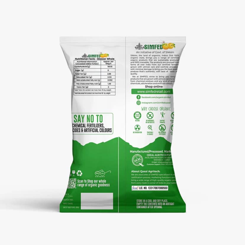 SIMFED Organic Masoor Whole 1Kg view 2