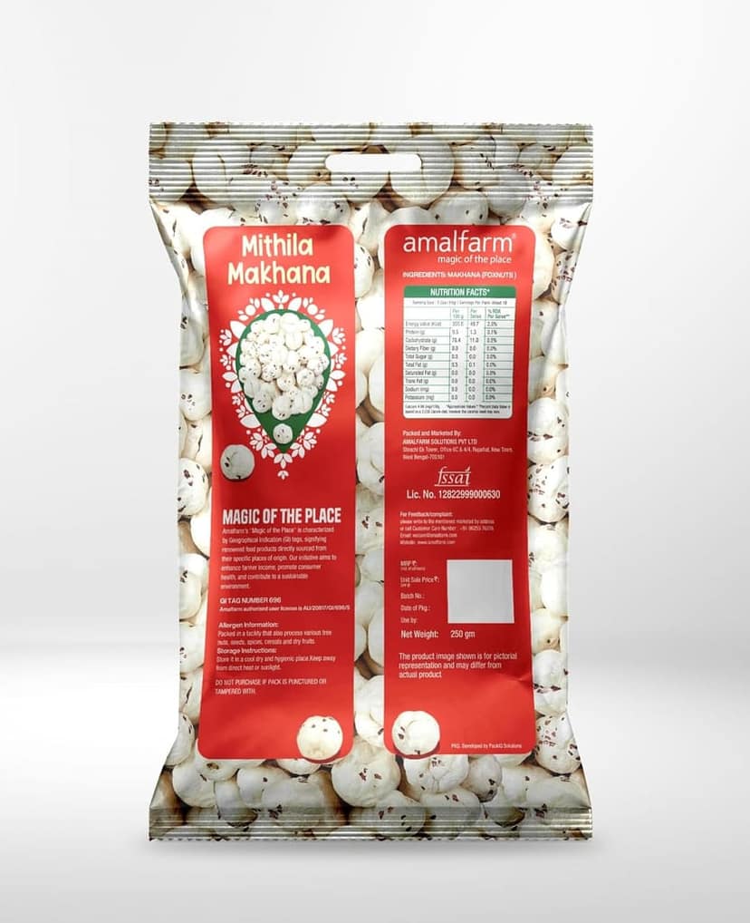 Amalfarm Mithila Makhana | Premium Foxnuts/Lotus Seeds | GI-Tag Superfood | 100% Natural, Naturally gluten-free & Oil-Free Roasted Snack | High Protein | Ideal for Fasting & Healthy Munching | 250g view 2