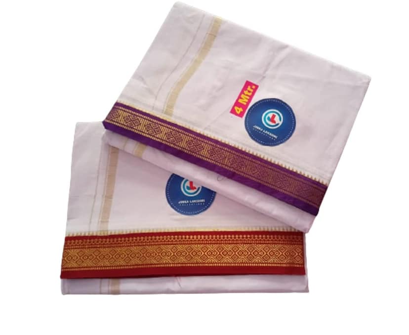 Jinka Lakshmi Collections Combo White Cotton Dhoti With Big Borders 4 Meters Unstitched Pack of 2 (Multicolor-9) view 2