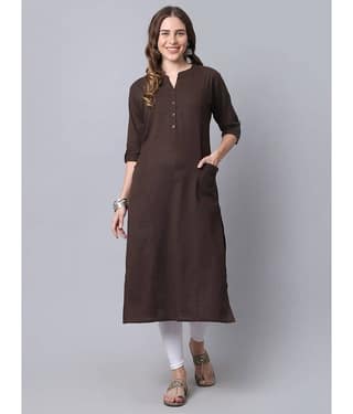 Pistaa - Brown Cotton Women's Straight Kurti ( Pack of 1 )