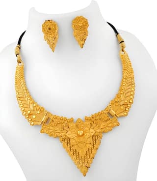Gold Plated Traditional Wear Jewellery Necklace Set for Women Girls with Matching Earrings Ethnic Party Wedding Festive Jewellery
