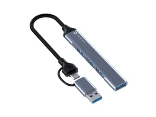 Portronics Mport 31 Pro USB 3.0 Hub Dock (4-in-1) with Type-C & USB Dual Plugs, USB 3.0 SuperSpeed, 3-Port USB 2.0 High-Speed, Up to 5 Gbps Speed, Aluminium Alloy Metal Body, for Laptop, PC, Mac