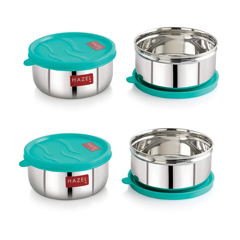 HAZEL Stainless Steel Airtight Storage Containers Set of 4 , 450ml Each , Kitchen Storage Jar , Small SS Containers with Lid for Home & Lunch