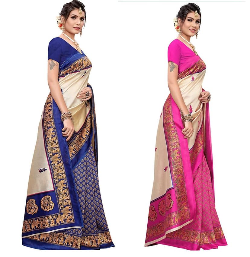 ATTIRIS Women's Art Silk Printed Saree with Blouse Piece, Pack of 2 view 2