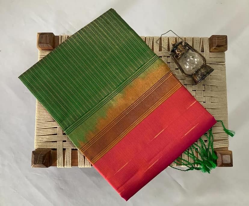 NVDHSS033- LIGHT PINK AND GREEN MEICHERY DOBBY SILK SAREE view 2