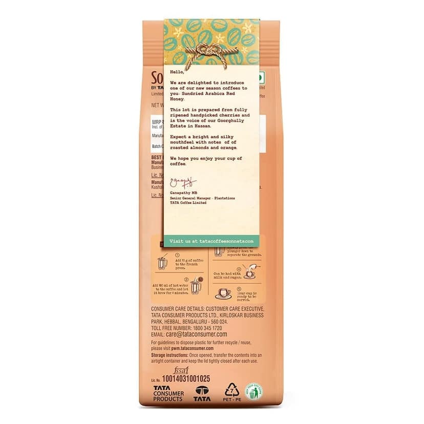 Tata Sonnets Goorghully Sun Dried Red Honey Dark Roast Moka Pot, 250g, Brown view 2