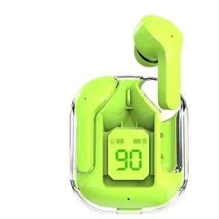 Wireless Earbuds, Transparent Charging Case and LED Digital Display, Bluetooth Earphones with ENC Noise Cancelling, Touch Control, Google Assistant and Siri Support (Green)