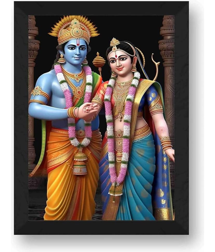 Saf - Lord Sita & Ram ji Religious wall hanging Painting with Frame (1U)