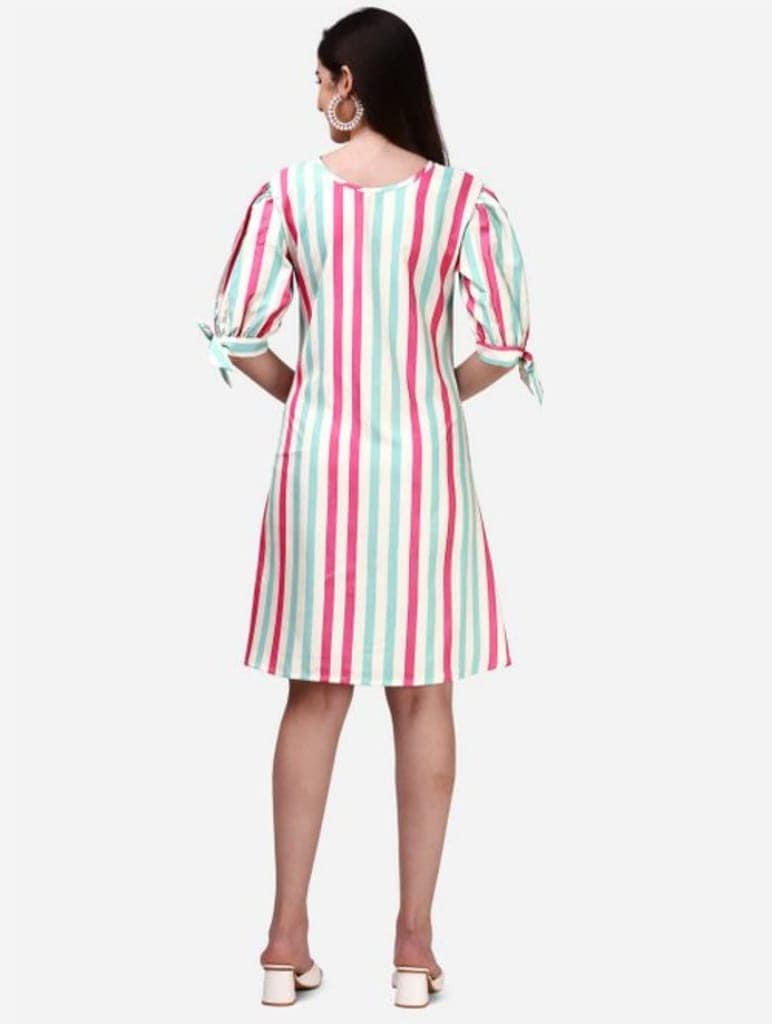 ATTIRIS Women's Polyester Striped Knee Length Half Sleeve Sheath Dress, Multicolored view 2
