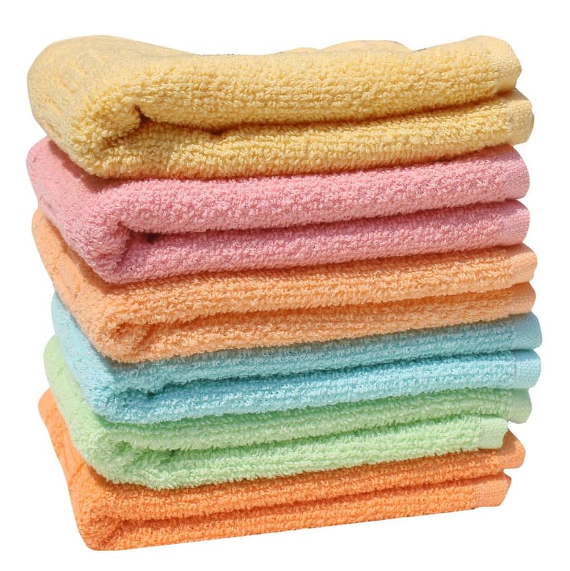 Mandhania Cotton Hand Towels Pack of 8 (Green, Yellow and Pink. 14 inch x 21 inch) view 2