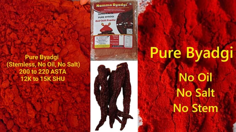 Namma Byadgi's Pure BYADGI RED Chilli Powder | Stemless Chilli Powder | Perfect for Colorful and Mild Spicy Recipes | No Oil | No Salt - 1 KG
