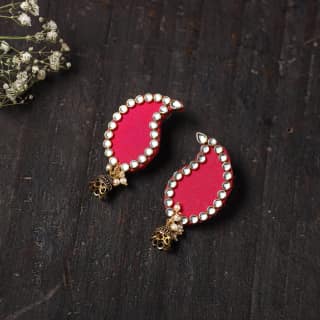 Pink - Kavya Stone Work Fabart Earrings
