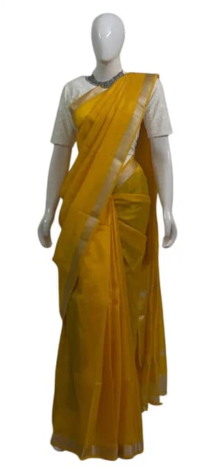 Mangalgiri Silk Cotton Saree Mustard Gold Zari Border