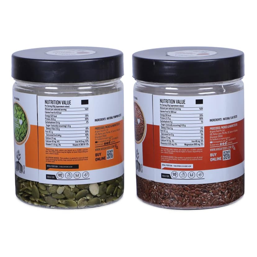 Ariga Foods Raw Pumpkin Seeds & Raw Flax Seeds | Premium Quality Raw Seeds Combo (2 x 200g) view 2