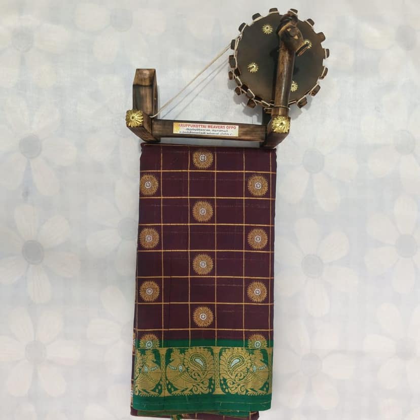 1000 Putta Original Cotton Saree with Blouse - Brown view 2
