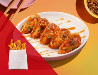 Choice of pan tossed momos + french fries