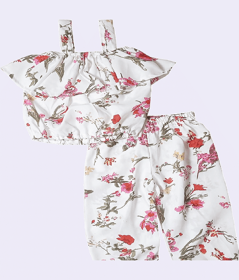 harshvardhanmart.com Pack of 1 Baby Girls Crepe Top & Trouser ( Off White ) view 2