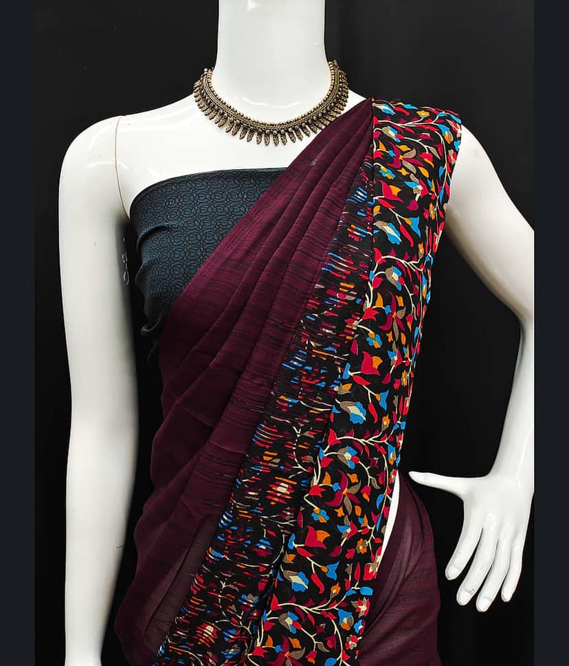 ANAND SAREES Georgette Printed Chanderi saree With Unstitched Blouse Piece ( Brown ) view 2