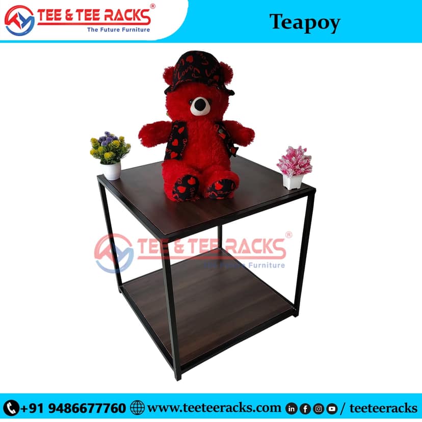 Teapoy Table - Steel Frame with Wooden Shelves view 2