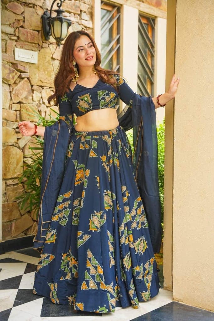 A3 Zoya Navy Blue Semi Stitched Lehenga Choli for Women | Heavy Embroidered Designer Wedding Lehenga view 2