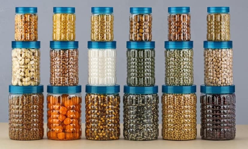 HAPPI Multipurpose Unbreakable Plastic Transparent Airtight Container Set Masala Box For Kitchen Storage Box Dabba For Spice, Pack of 18 (6 Pcs of 350ml, 650ml, 1200ml - Blue) view 2