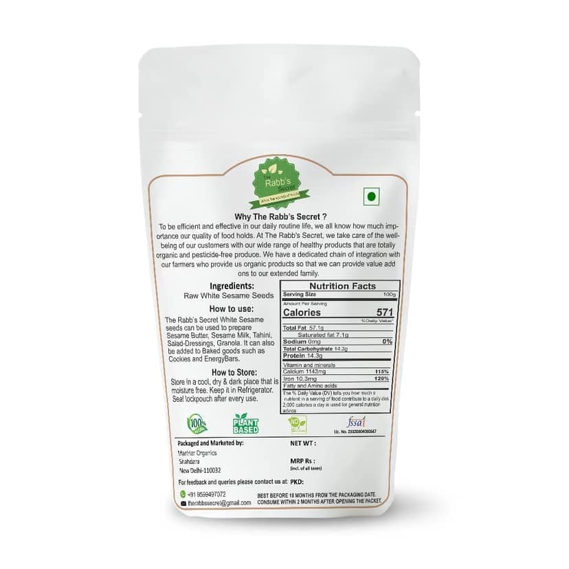 The Rabb's Secret - Natural White Sesame Seeds 400gm | White Til | (White Sesame Seeds, 400gm) view 2