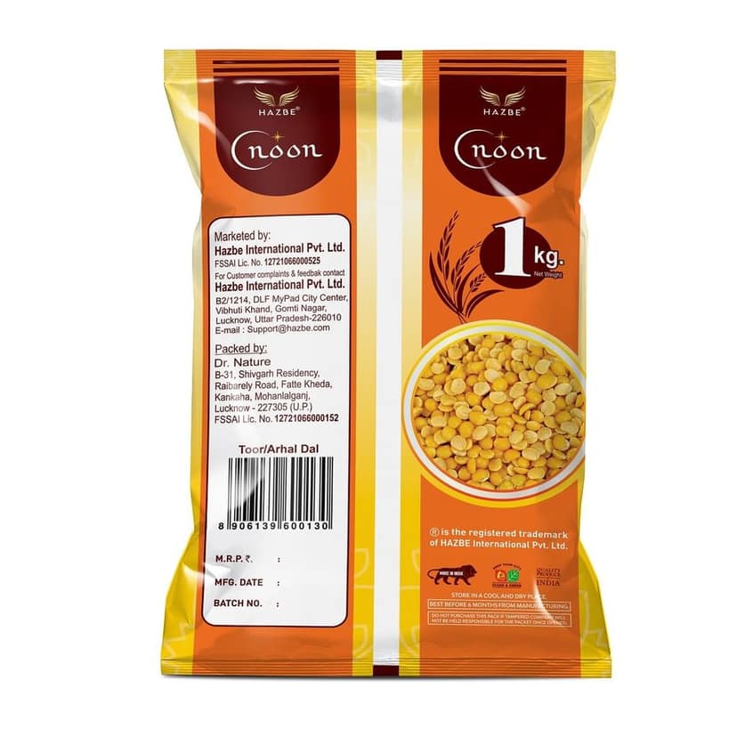 HAZBE Noon Toor/Arhar Dal, 1kg view 2