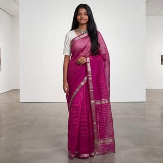 Mangalgiri Handloom Silk Saree in Pink with Nizam Zari Border