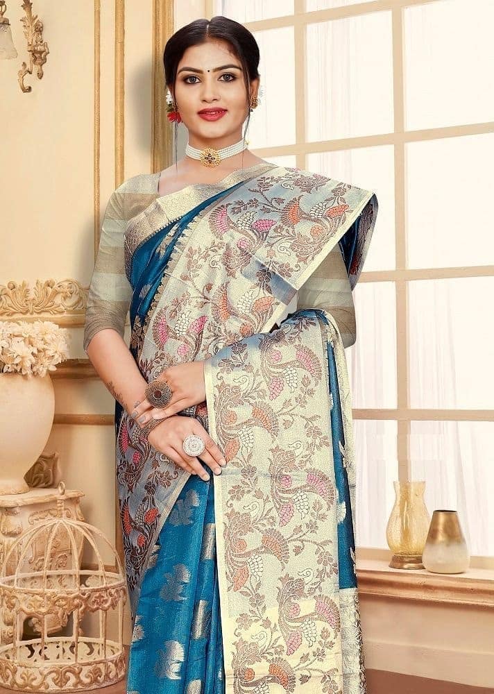 Woven Art Silk Saree in Blue view 2