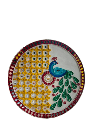 [Pack of 12 ]Handcrafted Lippan Art Wall Plate with Peacock Design – 12 Inch Decorative Mural
