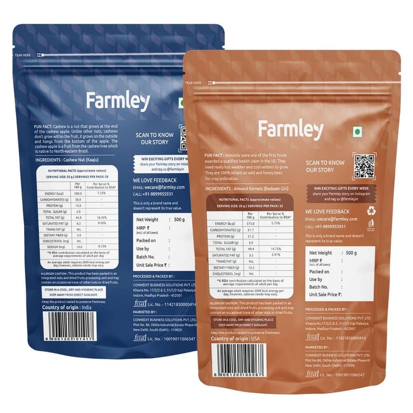 Farmley Premium Almond Cashew Combo - 1 Kg Dry Fruits Combo Pack - (Almond 500 gram, Cashew 500 gram) view 2