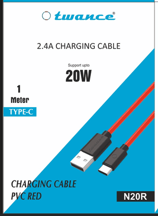 Twance N20R TPE - USB to Type C, 2.4A charging Cable,1 Meter, Red Color