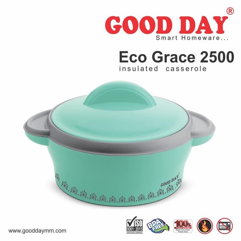 GOODDAY ECO GRACE 2500 GREEN PLASTIC INSULATED CASSEROLE WITH INNER STAINELESS STEEL,. view 2