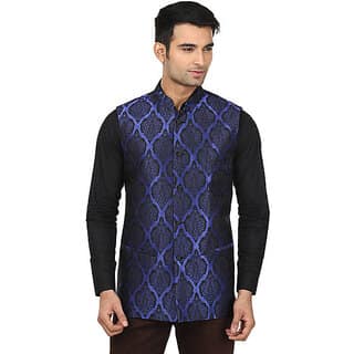 QDesigns Blue Plain Slim Nehru Jacket for Men
