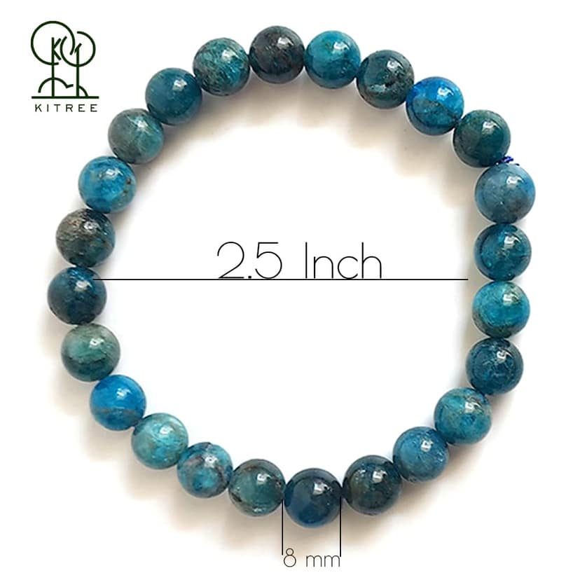 KITREE NATURAL APATITE CRYSTAL BRACELET 8MM ROUND FOR UNISEX (COLOR BLUE) view 2