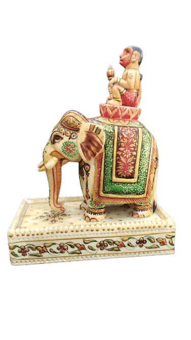 Jakir Husain Decorative Bone Elephant Minichar Painting with Hamuman Ji view 2