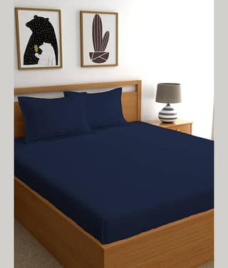 Neekshaa Satin 1 Double Bedsheet with 2 Pillow Covers ( Blue )