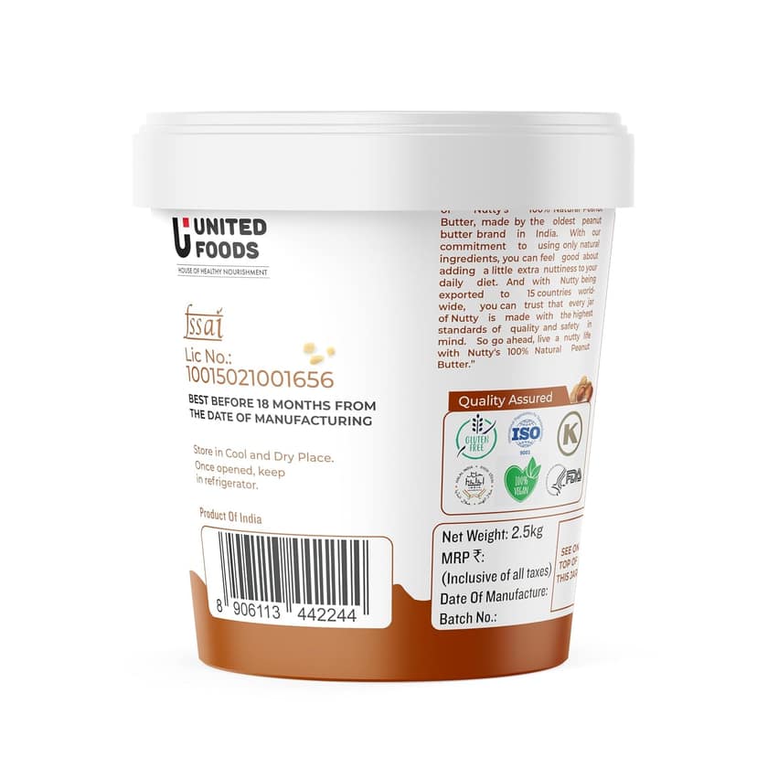Nutty Peanut Chocolate Spread 2.5kg | 100% Non-GMO | High Protein, Tasty & Healthy Nut Butter Spread | Chocolate Bliss | Vegan, Cholesterol & Gluten Free | 2.5kg Jar view 2