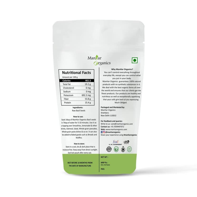 ManHar Organics Raw Basil Seeds 750gm for Weight management ( pack of 2, 500gm + 250gm) view 2