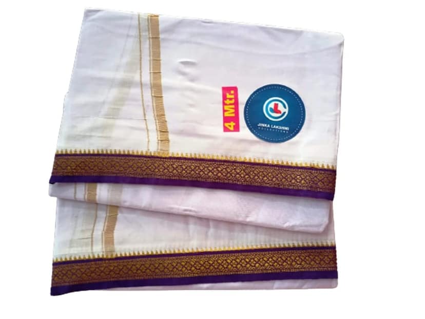 Jinka Lakshmi Collections Combo 100% Handloom Pure Cotton Dhoti For Men 4 Meters Unstitched Pack of 2 (Purple) view 2