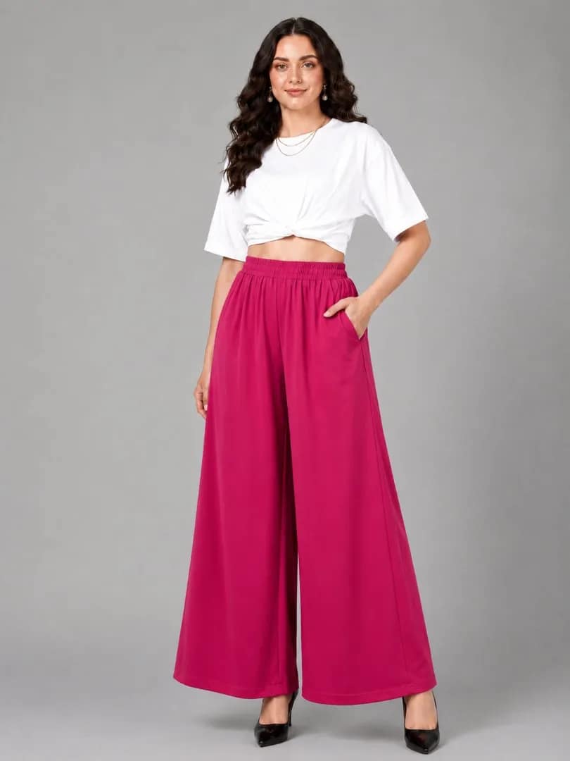 UneR Women's Rayon Palazzo Pants Combo Pack of 2 | High Waisted Wide Leg Flared Parallel Plazo Set for Girls view 2