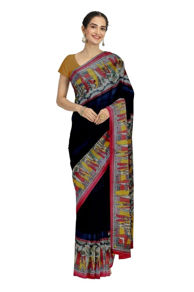 Madhubani Print Saree On A Black Base view 2
