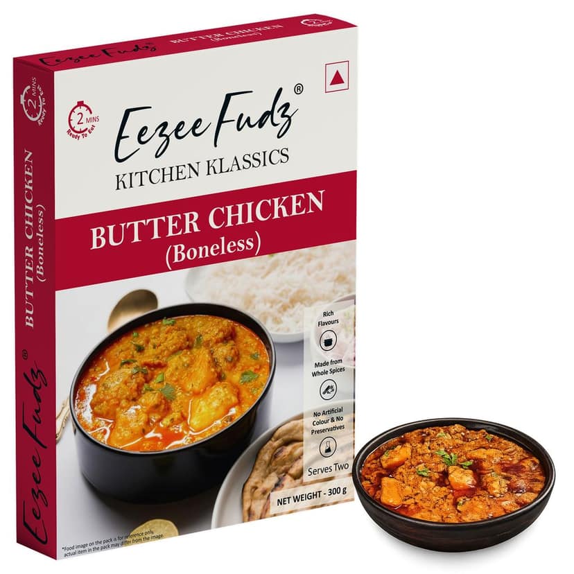 Eezee Fudz Kitchen Klassics Butter Chicken (Boneless) | Ready to Eat Indian Chicken Curry | 300g | 2 Minute Heat & Eat