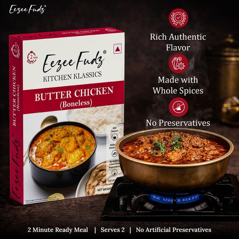 Eezee Fudz Kitchen Klassics Butter Chicken (Boneless) | Ready to Eat Indian Chicken Curry | 300g | 2 Minute Heat & Eat view 2