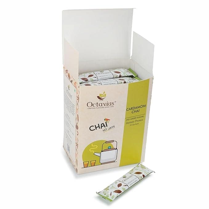 Octavius | No Added Sugar Cardamom Premix Tea - 50 Pouches | Elaichi Chai | Low Sugar | Instant Tea view 2