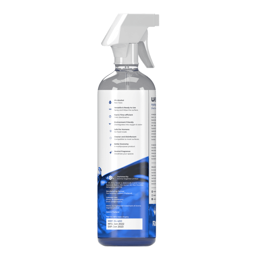 Wesol Hydrogen Peroxide 3% Food Grade | Multi-Use Disinfectant | Kills 99.9% Germs & Viruses | 500ml Pack - Best For Cleaning, General disinfection, deodorising, Hydroponics, Food production units. view 2