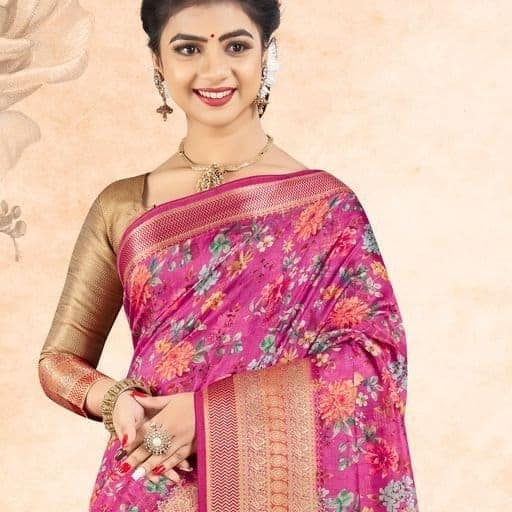 Digital Printed Art Silk Saree in Magenta view 2