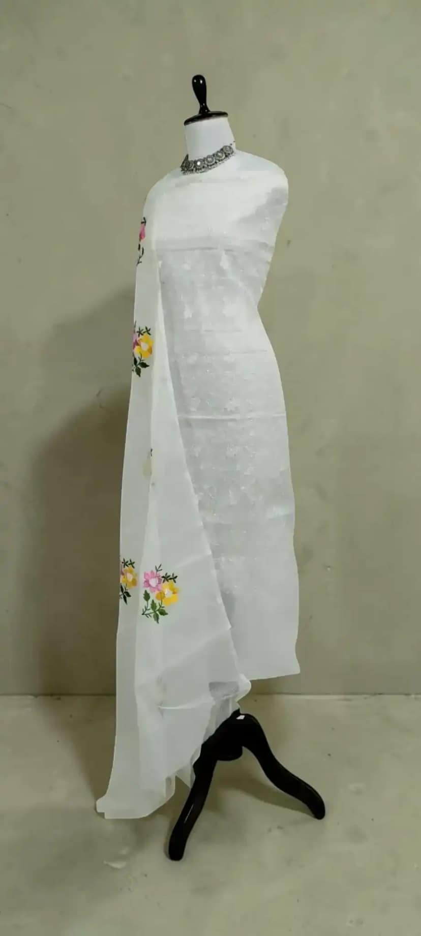 Kota Doria Dress Material with Hand-Embroidered Floral Jaal view 2