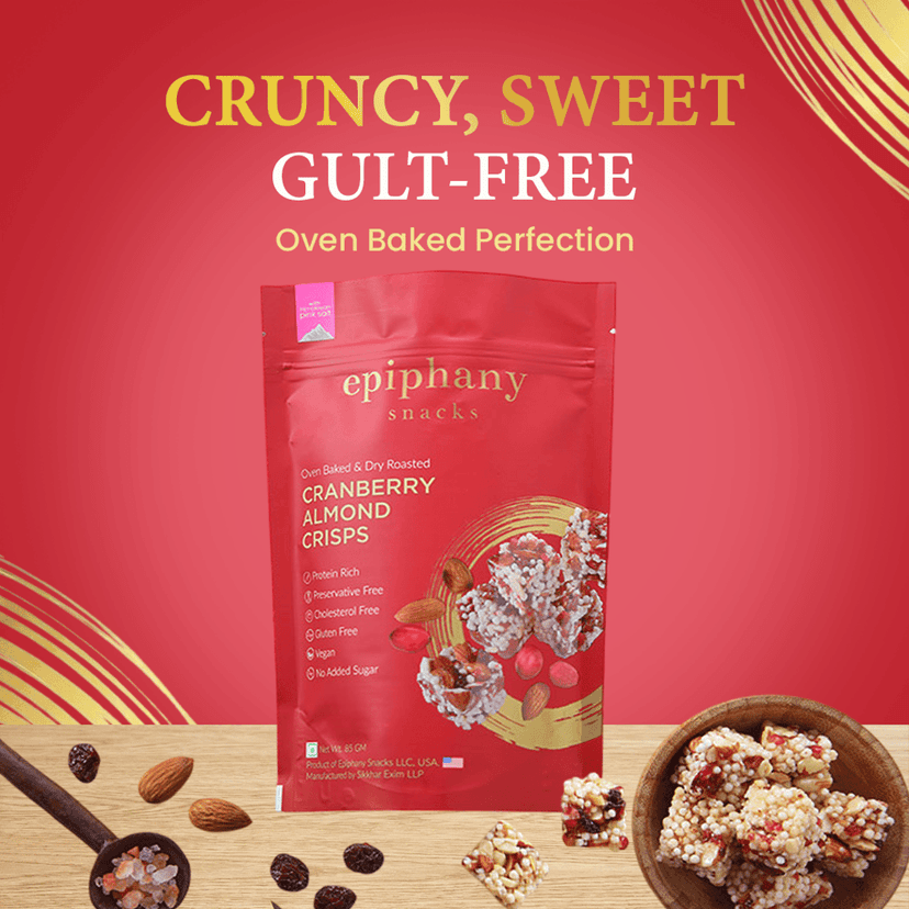 Epiphany Dry Fruits Snacks Bar Energy Crunch Pack of 4 Dry Fuits Festival Hamper Gift Pack Almond Vanilla, Cranberry Almond, Blueberry Almond , California Pistachio Sweet Crunch Chikki Bar 85Gm Each view 2